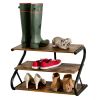 Industrial Metal Wood Shoe Rack, 9 Pairs
