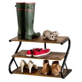 Industrial Metal Wood Shoe Rack, 9 Pairs
