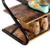 Industrial Metal Wood Shoe Rack, 9 Pairs