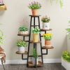 Multi-Tier Plant Stand, Black Metal & Wood