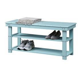 Sea Foam Blue Wood 2-Shelf Shoe Rack Bench
