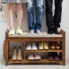 Wood Shoe Rack Bench with Cushioned Seat