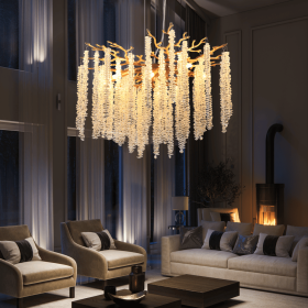 24in Golden Pendant Light with Crystal Strands (Option: Gold)
