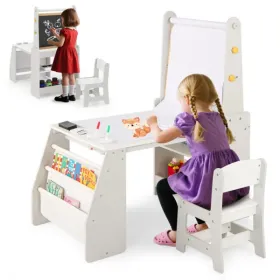 Grey Kids Activity Table With Magnetic Whiteboard/Chalkboard & Paper Roll, Multi-Storage Art Desk For Drawing & Studying (Option: defaulttitle)