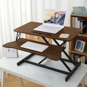 32 Inch Desk Converter, Height Adjustable Sit To Stand Riser, Dual Monitor And Laptop Workstation With Wide Keyboard Tray, Walnut Color (Option: defaulttitle)