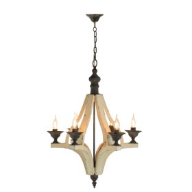 6-Light Wood Chandelier, Adjustable Chain (Option: Cream)