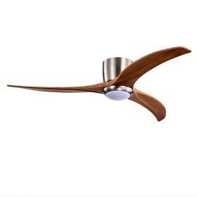 52in Recessed Wood Blade Ceiling Fan with Light (Option: Nickel color)