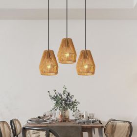 Rustic Hemp Rope Pendant Light Set, 7in (Option: Wood)