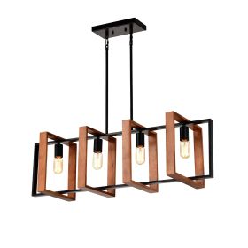 4-Light Rustic Wood Kitchen Island Pendant (Option: Wood)
