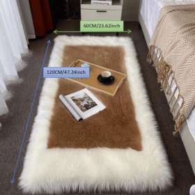 Faux Sheepskin Area Rug (Color: White + Khaki, size: 23.62*47.24inch)