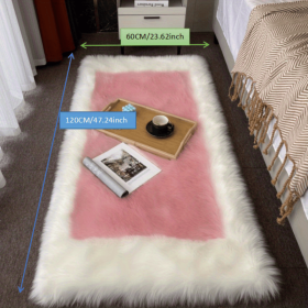 Faux Sheepskin Area Rug (Color: White + Powder, size: 23.62*47.24inch)