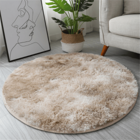Plush Round Area Rug, 23.62in (Color: Tie-dye Beige, size: Diameter 23.62inch)