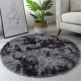 Plush Round Area Rug, 23.62in (Color: Tie-dye Dark Gray, size: Diameter 23.62inch)