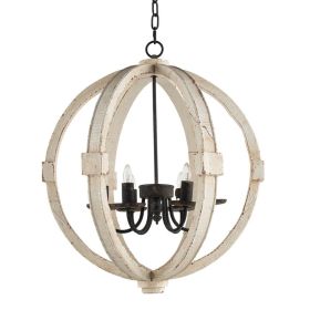 6-Light Wood Chandelier, Adjustable Chain (Option: white)