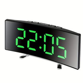 LED Digital Alarm Clock, Curved Mirror Screen (Color: Curved Mirror Surface - Green)