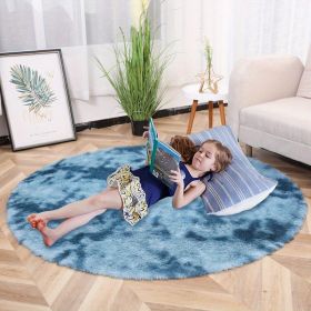 Tie-Dye Round Velvet Area Rug, 62.99in (Color: Tie-dye Sapphire Blue, size: 62.99inch)