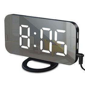 LED Mirror Alarm Clock with USB Ports (Color: Black-White, Ships From: China)