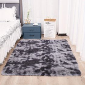 Tie-Dyed Shaggy Faux Fur Rug (Color: Tie-dye Dark Gray, size: 47.24*78.74inch)