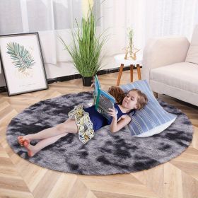 Tie-Dye Round Velvet Area Rug, 62.99in (Color: Tie-dye Dark Gray, size: 62.99inch)