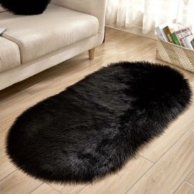Faux Sheepskin Oval Floor Mat (Color: Black, size: 19.69*31.5inch)