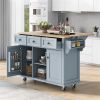 Kitchen Cart with Rubber Wood Drop-Leaf Top