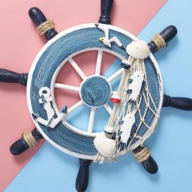 Wooden Boat Steering Wheel Wall Decor (Color: Blue Rudder)