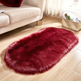 Faux Sheepskin Oval Floor Mat (Color: Burgundy, size: 23.62*35.43inch)
