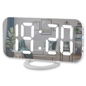 LED Mirror Alarm Clock with USB Ports (Color: White-White, Ships From: China)