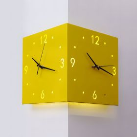 Nordic Corner Wall Clock with Night Light (Color: Yellow)