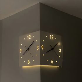 Nordic Corner Wall Clock with Night Light (Color: White)