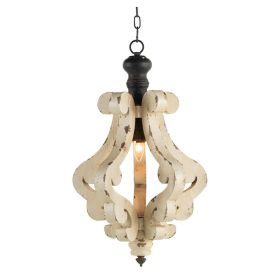 French Country Wood Chandelier, Dilapidated White (Option: Antique Cream)